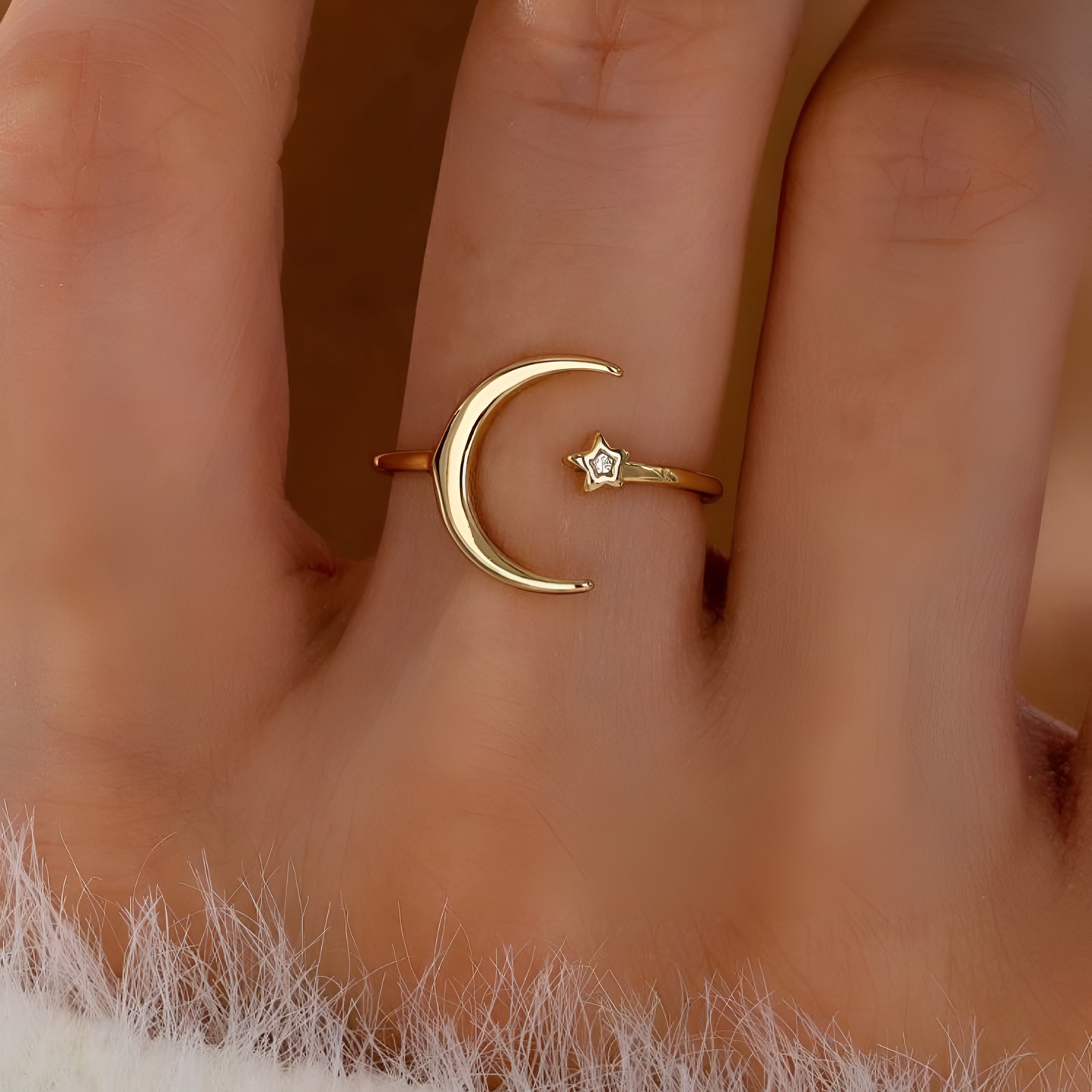 Moon & Star open ring