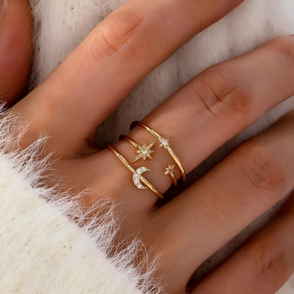 Zirconia Star & Moon Ring