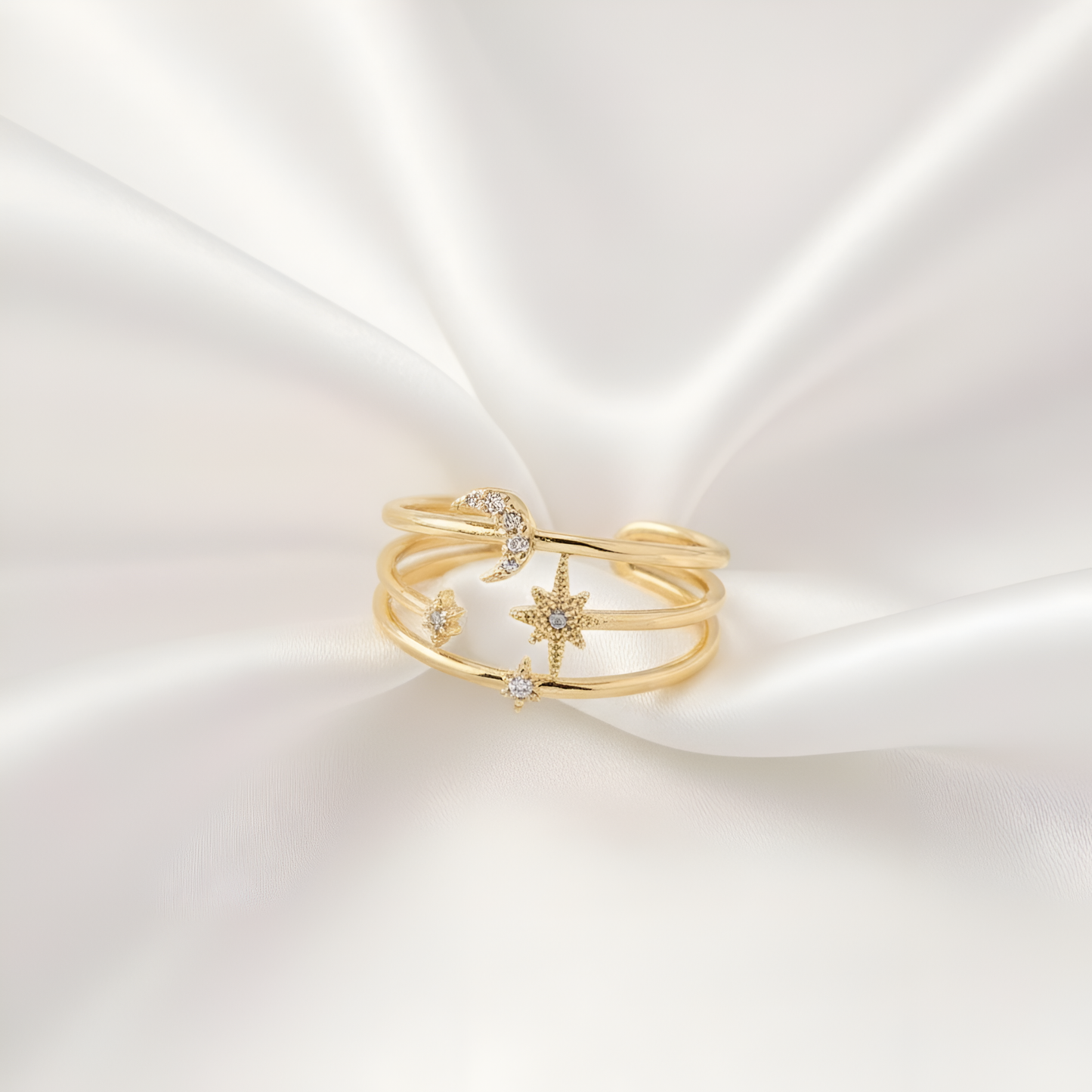 Zirconia Star & Moon Ring