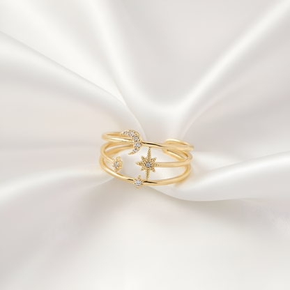 Zirconia Star & Moon Ring
