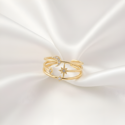 Zirconia Star & Moon Ring