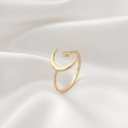 Moon & Star open ring