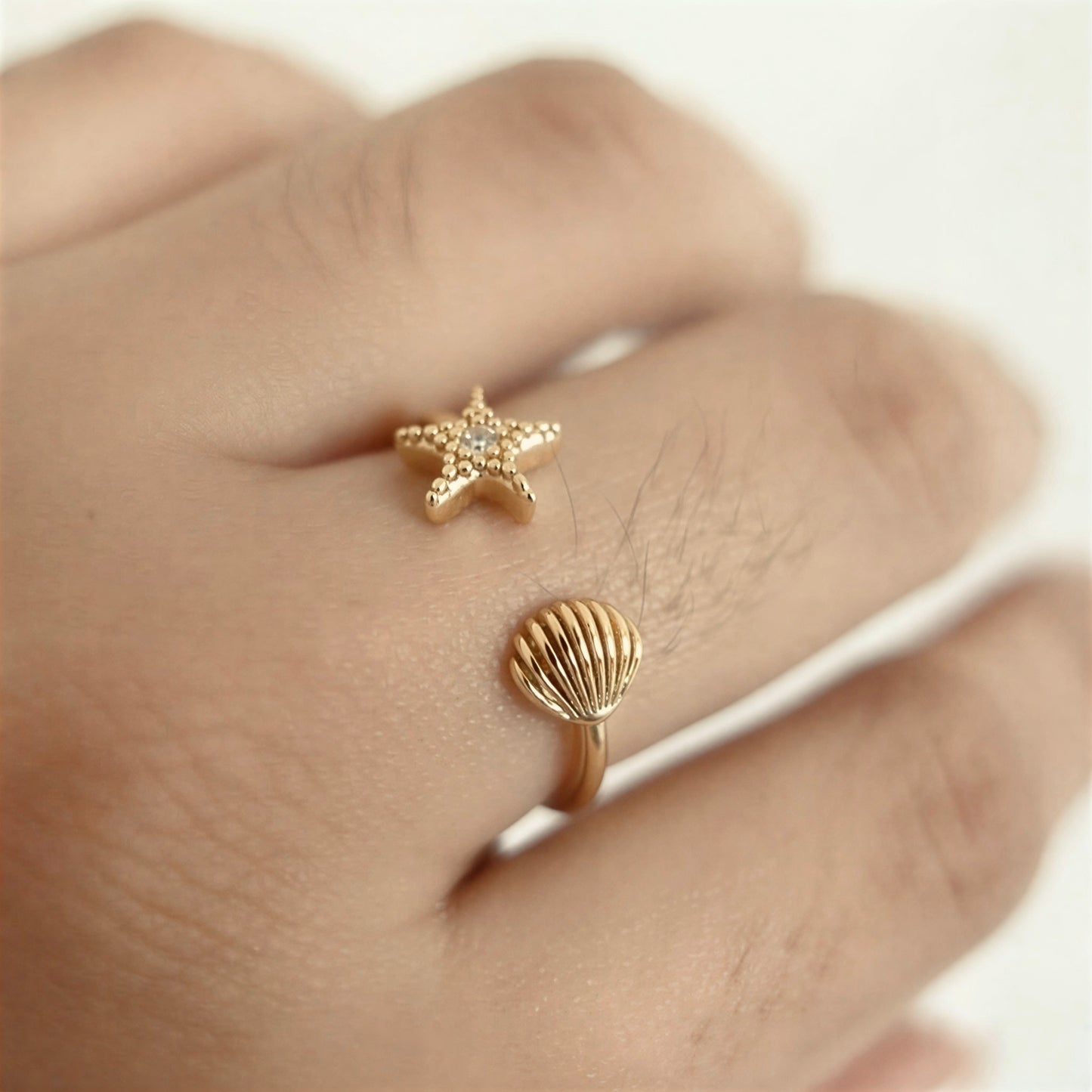 Shell & Starfish Open Ring