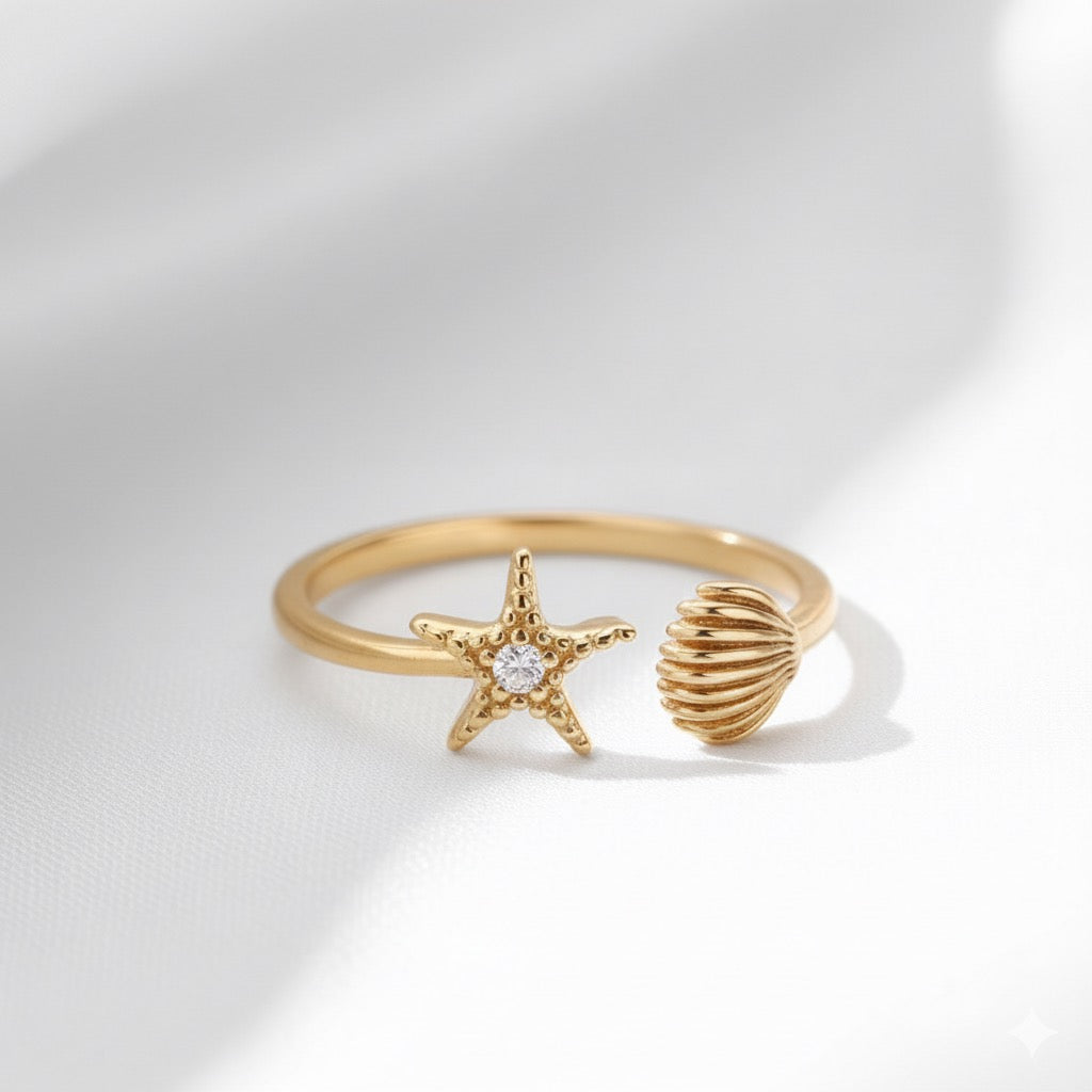 Shell & Starfish Open Ring